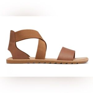 Sorel Ella Women's Tan Leather Sandals with Elastic Ankle Support